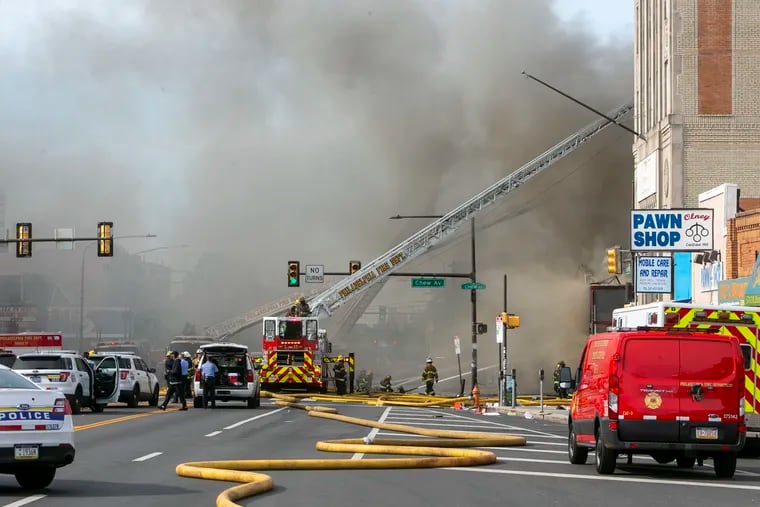 Philadelphia firefighters battle a multi-alarm fire at North Broad and Chew Streets on June 1. Officials said there were several arson fires in Philadelphia during civil unrest following the police killing of George Floyd in Minneapolis.