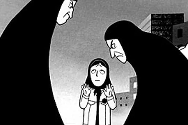 In the film “Persepolis,” Marjane Satrapi is harassed about her dress by Islamic revolutionaries in Iran.