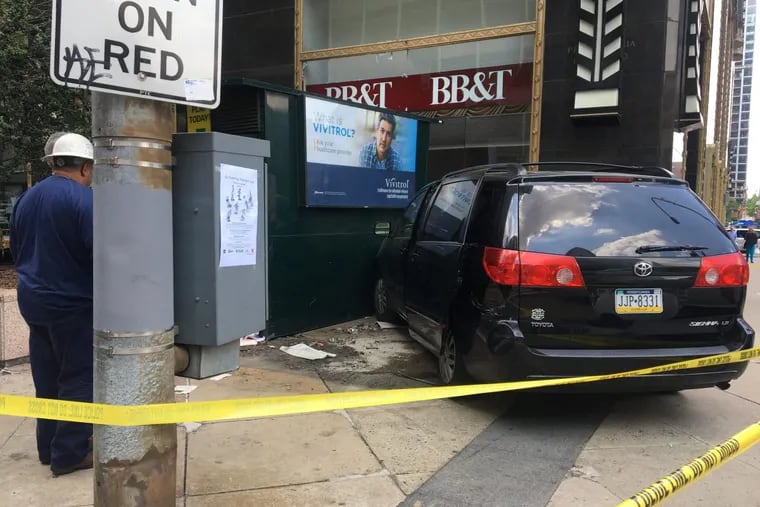 A minivan crashed into a newsstand at 16th Street and JFK Boulevard in Center City on Tuesday, June 13, 2017. Police said the van struck two pedestrians, fatally injuring one, identified as Peter Javsicas, 76, of West Mount Airy.