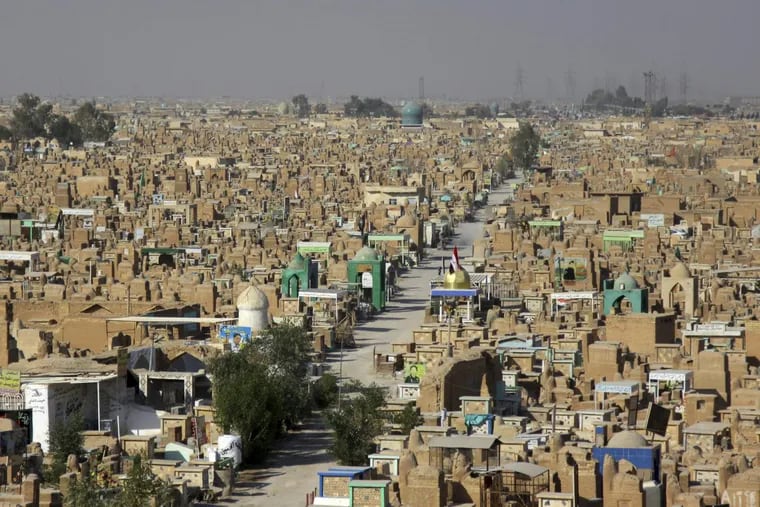 This photo shows general view of the Wadi al-Salam, or “Valley of Peace”  cemetery, which has swelled in size amid nearly non-stop fighting in Iraq, including 15 years of chaos since the American invasion in 2003.