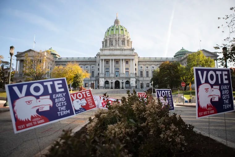 Pennsylvania’s Capitol building in Harrisburg on the morning of Election Day.