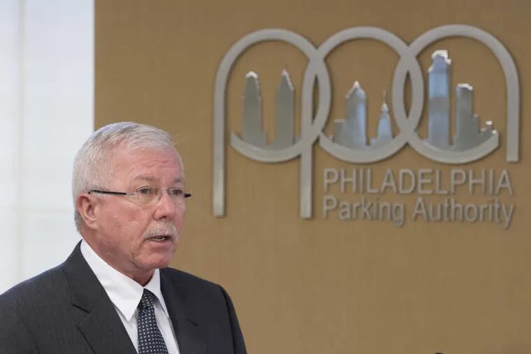 Joseph Ashdale, chairman of the Philadelphia Parking Authority board of directors, addresses a public hearing September 27, 2016 where he defended the board’s decision to retain executive director Vincent J. Fenerty despite an admitted sexual harassment scandal.