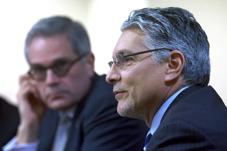 Anthony Voci (right), chief of the homicide unit in the District Attorney's Office, is seen in this January 2018 file photo with DA Larry Krasner.