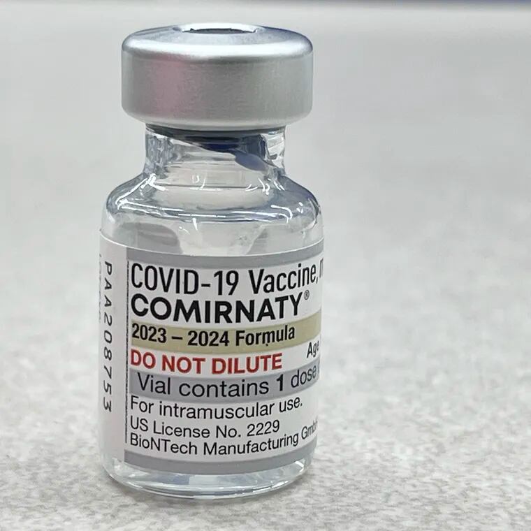 A vial of the COVID-19 vaccine 2023-2024 Formula of COMIRNATY made by Pfizer and BioNTech. Philadelphia health officials say people should get their new COVID vaccines when they can, and to have patience with insurance issues and shipping delays that have impacted the rollout.