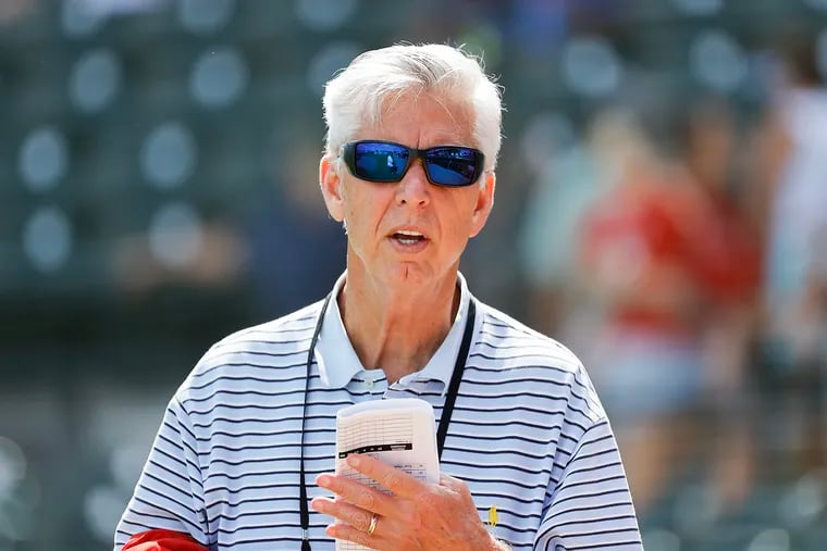 Phillies President, Baseball Operations Dave Dombrowski during a spring training game.