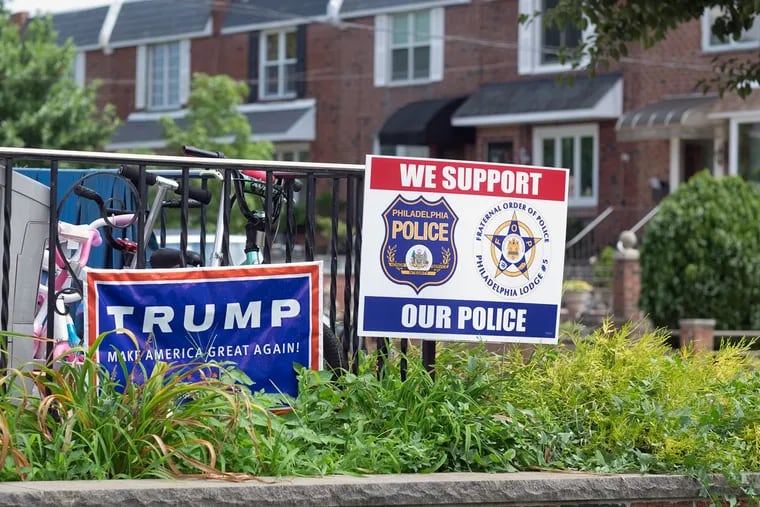 A lone Trump sign graces the front yard of a home on Smedley Street in the Packer Park neighborhood in South Philly not far from the Wells Fargo Center and the DNC convention.