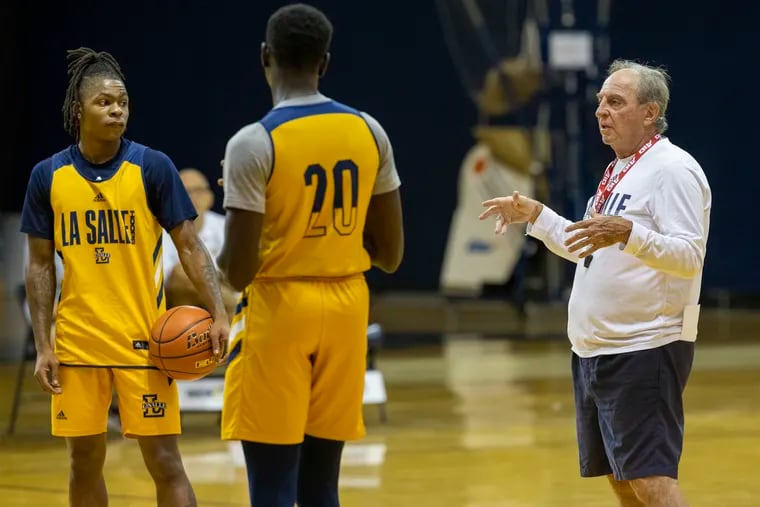 New La Salle head coach Fran Dunphy working with Explorers players.