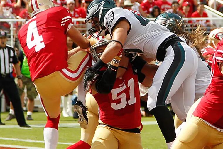 The Eagles block the punt of the 49ers' Andy Lee and recovered it into the end zone. (Ron Cortes/Staff Photographer)