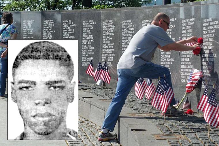 Pfc. Donald Jerry Evans (inset) of West Philadelphia is one of 648 fallen heroes listed on the Wall of Names at the at Penn's Landing. Philadelphia Vietnam Veterans Memorial