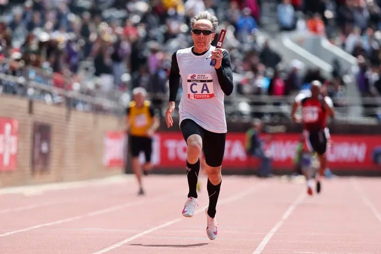 Mike Kish ran anchor for the Houston Elite team, who won the Masters Men’s 4x100 70 and older race during the 128th Penn Relays.