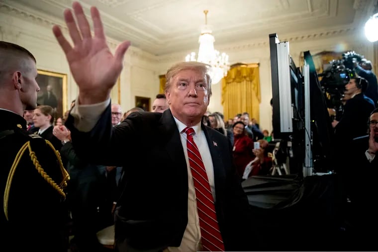 President Donald Trump departs following the 2019 Prison Reform Summit and First Step Act Celebration in the East Room of the White House in Washington, Monday, April 1, 2019.