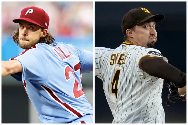 Phillies pitcher Aaron Nola and San Diego Padres starting pitcher Blake Snell