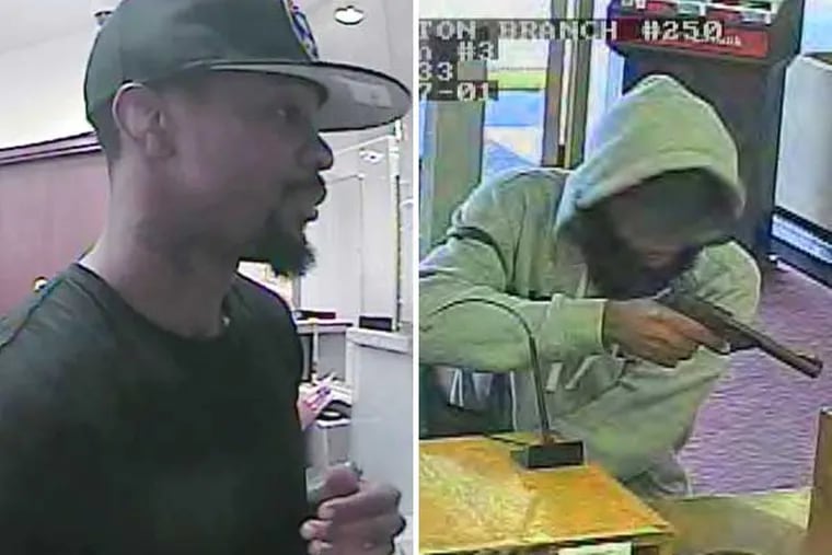 Carl Goodwin, a suspect in four Philadelphia bank robberies (left), and an unidentified man wanted in a Camden County bank heist.