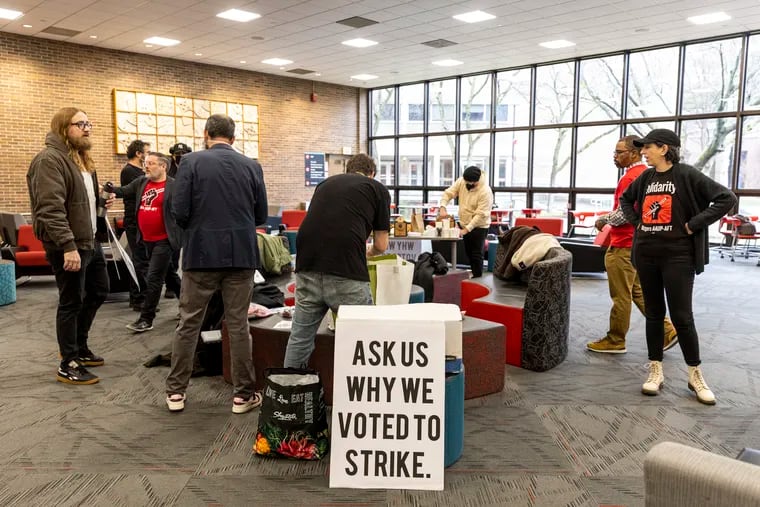 Rutgers-Camden faculty, graduate students, and student volunteers are holding a “Work In” at the Campus Center as the union begins a strike authorization vote.
