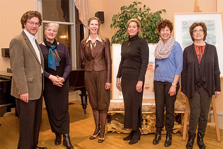 (From left) Kile Smith, Laura Ward, Laura Pritchard, Suzanne DuPlantis, Julia Blumenreich and Donna Wolf-Palacio at the premiere of Smith's 45-minute song cycle &quot;In This Blue Room.&quot; (Lisa Schaffer)