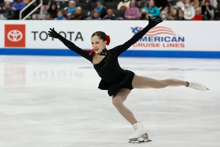 Isabeau Levito sits in first after the women's short program at the U.S. Figure Skating Championships in San Jose, Calif.