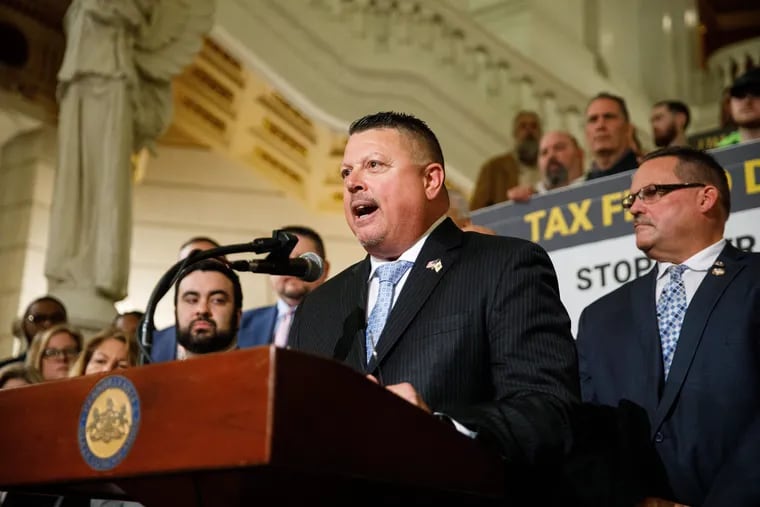 William C. Sproule took part in a demonstration calling for better wages for tradespeople at the Pennsylvania Capitol Building in Harrisburg in April.
