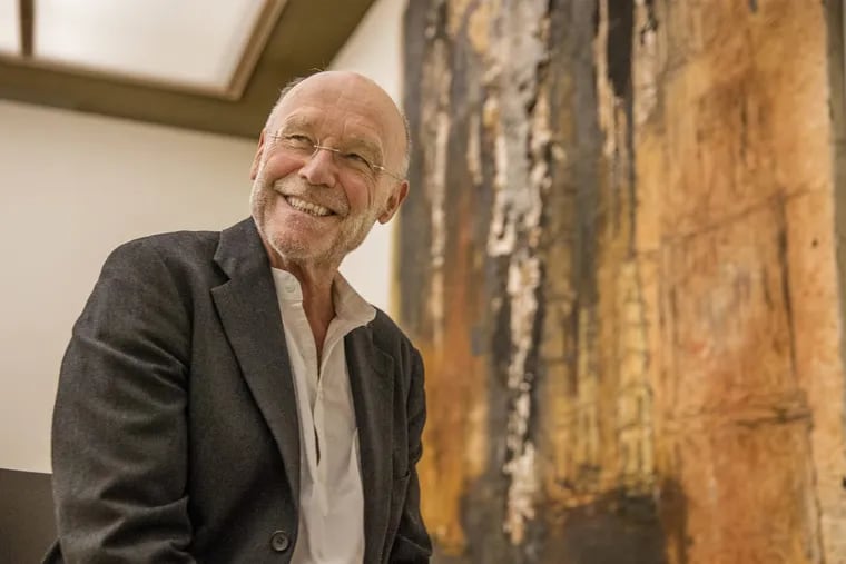 German painter Anselm Kiefer is all smiles as he talks about his work before the opening of the Kiefer-Rodin exhibition at the Barnes Foundation.
