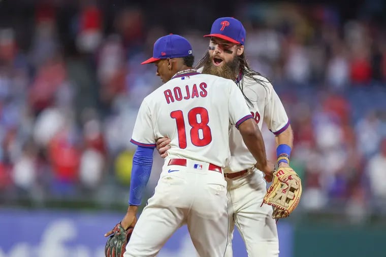 Center fielder Johan Rojas, with Brandon Marsh, has provided the Phillies with impressive defense in his rookie season.