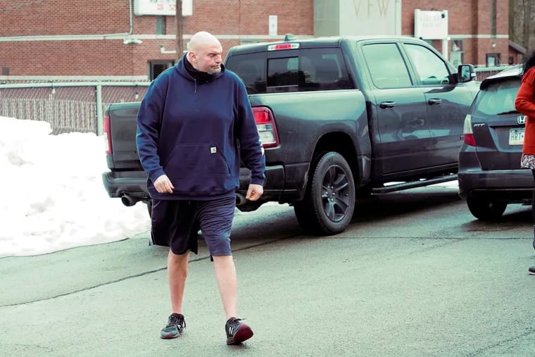 Pennsylvania Lt. Gov. John Fetterman, a Democratic candidate for U.S. Senate, arrives for a campaign stop at the Mechanistic Brewery in Clarion, Pa., in February.