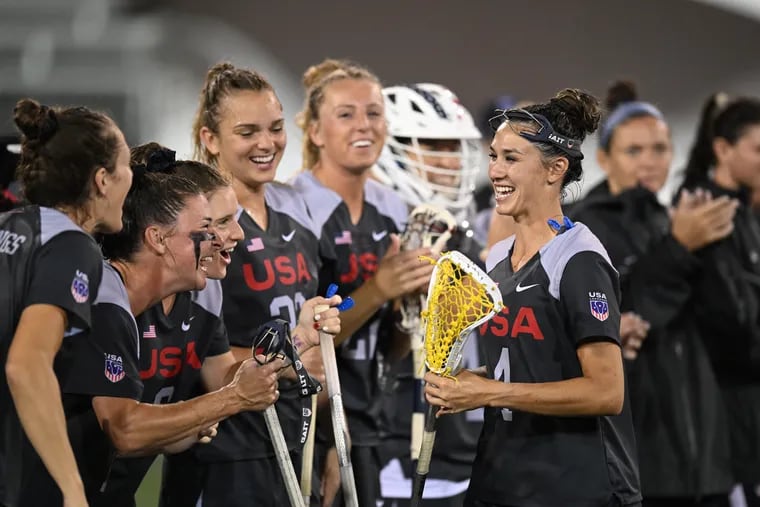 Marie McCool (4)  was awarded player of the game after tallying two goals and an assist in the United States' 18-3 quarterfinal win over Japan.