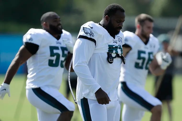 Eagles defensive tackle Fletcher Cox during training camp at the NovaCare Complex in South Philadelphia on Monday August 17, 2020.