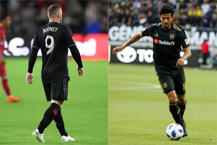 D.C. United's Wayne Rooney (left) and Los Angeles FC's Carlos Vela (right) will lead their teams in the first round of the MLS playoffs.