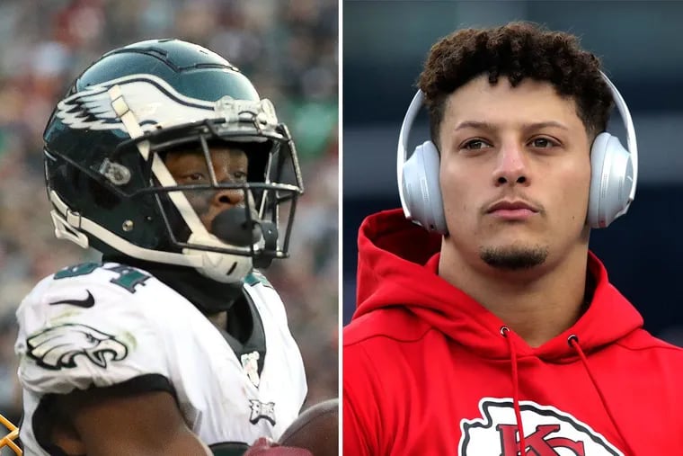 Eagles wide receiver Greg Ward (left) drew a ton of praise for his performance during Sunday's win over the Redskins, including from Kansas City Chiefs quarterback Patrick Mahomes.