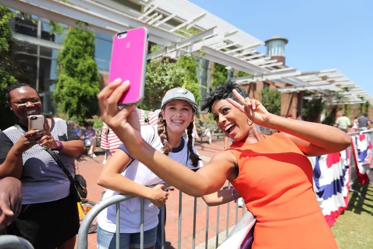 NBC's Tamron Hall, on a break in reporting from Independence Mall, takes a selfie with Sofia Riccardi, 13, of Woodbridge, Va.