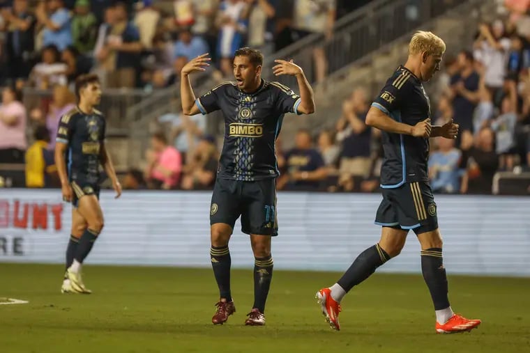 Longtime Union captain Alejandro Bedoya (center) took a big pay cut when he signed for another year with the team. It's likely to be his last year as a player.
