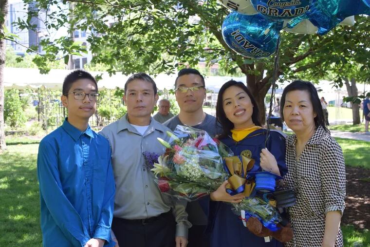 From left: Christopher Diu, Steven Diu, Brian Diu, Connie Diu, and Sandy Luong, after Connie's 2018 graduation from Drexel University.