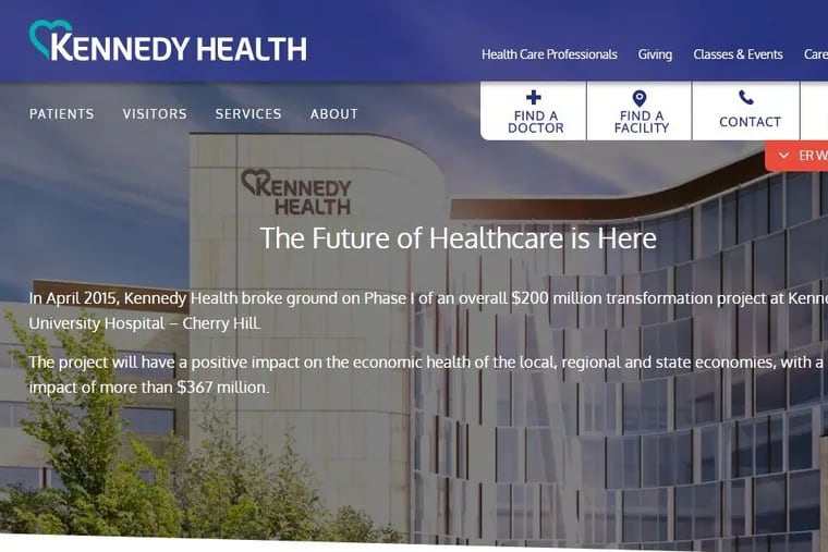 A screenshot of the website for Kennedy Health, which is finalizing its merger into Jefferson Health Thursday.