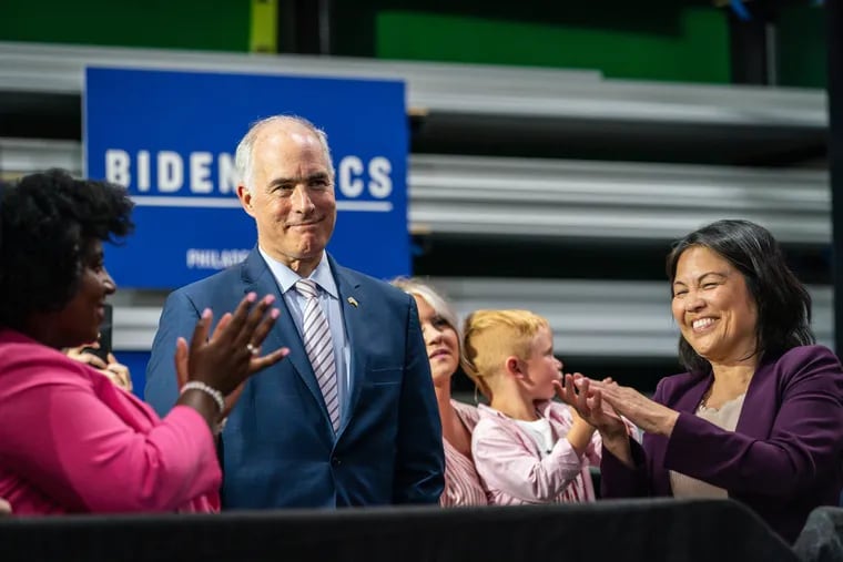 Sen. Bob Casey at a Bidenomics event in August touting Biden administration accomplishments. The Democratic senator released a "greedflation" report that blames corporation price gouging for Thanksgiving dinners that haven't yet returned to pre-pandemic prices.
