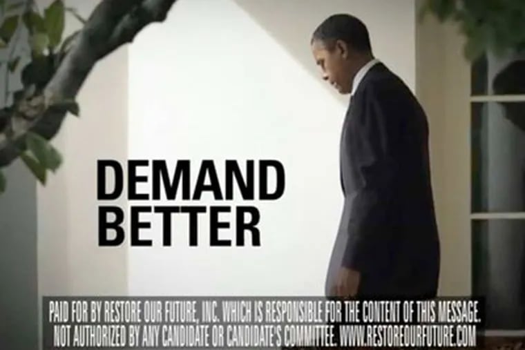A frame grab from a television ad critical of President Obama now being aired in Pennsylvania.