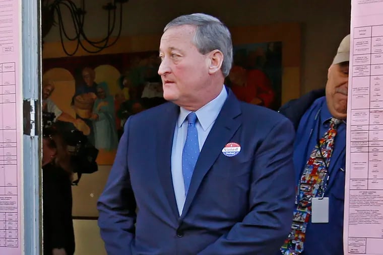 Democratic mayoral candidate Jim Kenney walks out of the Old First Reform Church at 11 a.m. Tuesday after voting on election day in Philadelphia. Kenney won the election and will be Philly's 99th mayor.