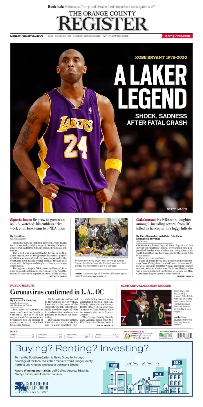 Lakers star Kobe Bryant, who died in January, to be remembered on
