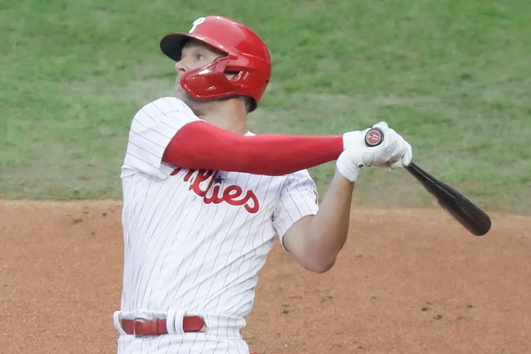 The future for Phillies first baseman Rhys Hoskins is up in the air.