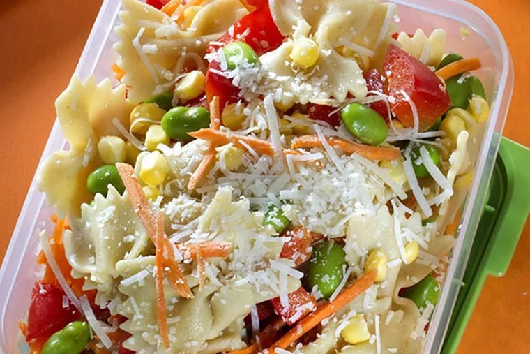 Rainbows and bow ties pasta salad (with whole grain pasta) is a healthy, colorful lunch for school kids. (Tammy Ljungblad/Kansas City Star/MCT)