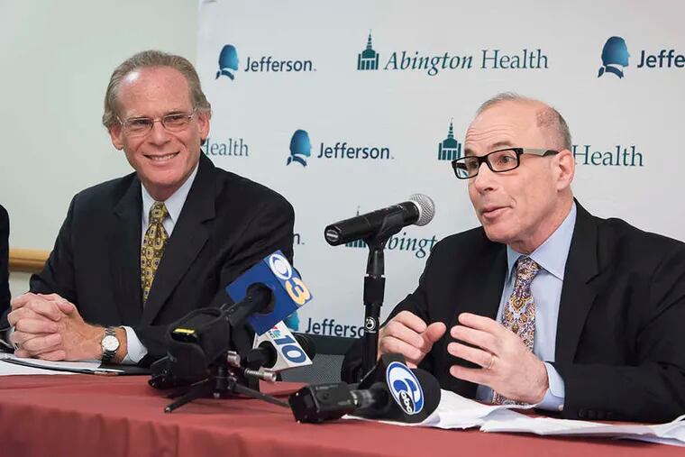 Abington's Laurence M. Merlis (left) will be chief operating officer of the new system, and Jefferson's Stephen Klasko will be president and CEO.