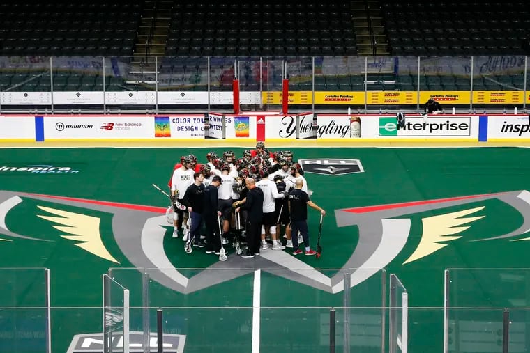 The Philadelphia Wings during practice at the Wells Fargo Center.