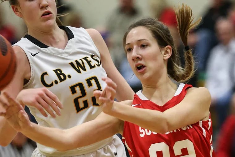 Kate Connolly, right, and Souderton are seeded first in the PIAA District 1 Class 6A girls’ basketball tournament.