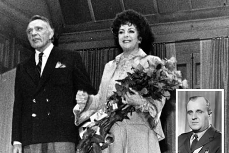 Elizabeth Taylor and Richard Burton at the Forrest Theatre in 1983. Bottom right, Warren Messing. (ELWOOD P. SMITH / Daily News file photo)