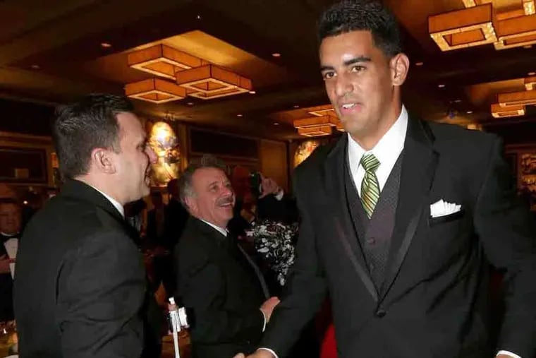 Quarterback Marcus Mariota was in Atlantic City for the Maxwell Awards on Friday. TOM BRIGLIA / For The Inquirer