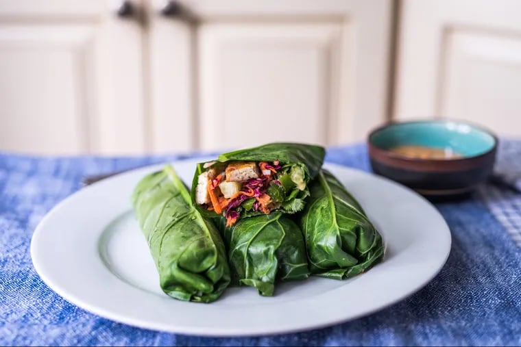By replacing the hefty layers of white bread in traditional bahn mi, collard green leaves lighten up the sandwich and enable even more flavor to shine through.