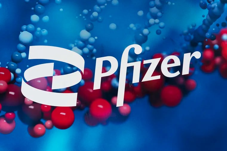 The Pfizer logo displayed at the company's headquarters in New York.