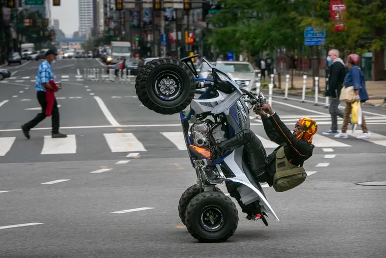 An ATV rider at 15th St. and Market on the west side of Philadelphia City Hall last month.