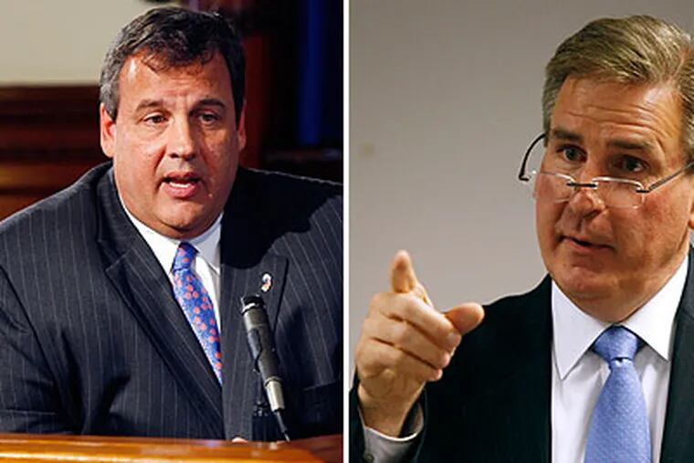 New Jersey Gov. Chris Christie announced Friday he had fired state Education Commissioner Bret Schundler, claiming the commissioner provided him with inaccurate information regarding the state's Race to the Top application. (File photos)