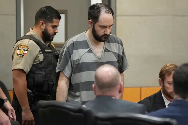Daniel Perry enters the courtroom at the Blackwell-Thurman Criminal Justice Center on May 10, 2023, in Austin, Texas.