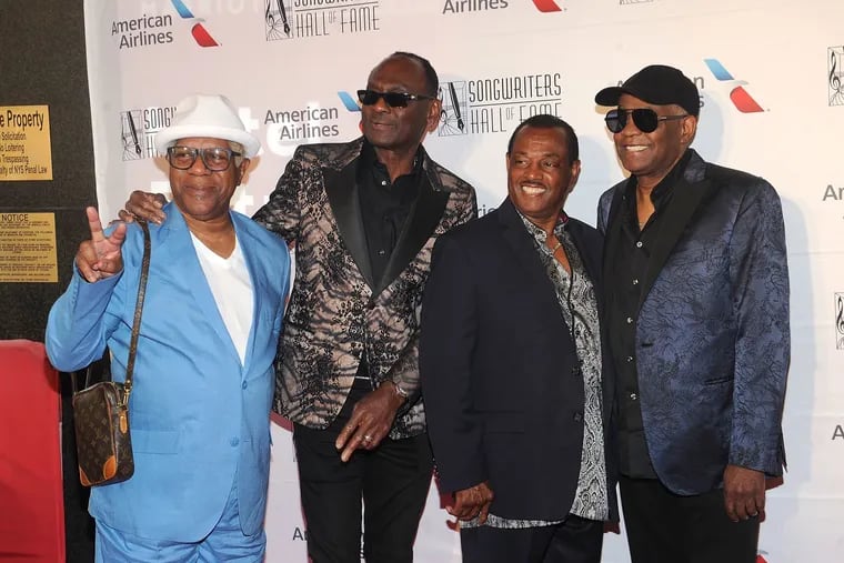 Dennis Thomas and Hall of Fame inductees, George Brown, Robert Bell and Ronald Bell of the Music Group Kool and the Gang arrive during the 49th annual Songwriters Hall of Fame Induction and Awards gala at the New York Marriott Marquis Hotel on Thursday, June 14, 2018, in New York.