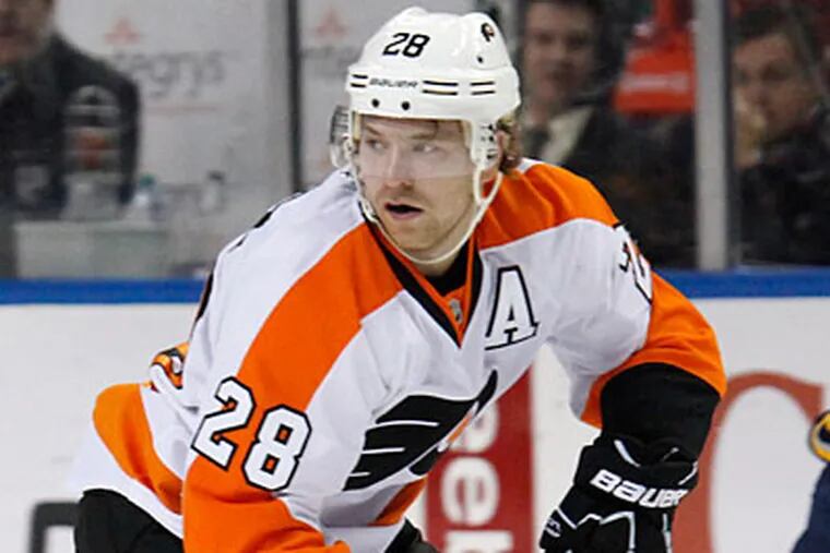 Claude Giroux's four points gave him sole possession of the NHL's points lead. (Derek Gee/AP Photo)